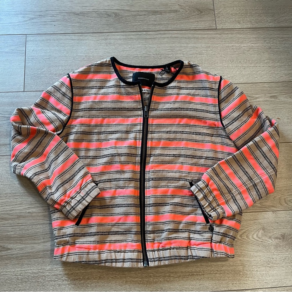 Scotch & Soda Striped Bomber Jacket in Beige, Coral, and Black
